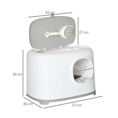 PawHut Katzenklo mit Deckel Katzentoilette mit Haube Schaufel Gitterboden XXL Katzentoilette für Katzen bis 5 كجم 55 × 40 × 39 سم أبيض