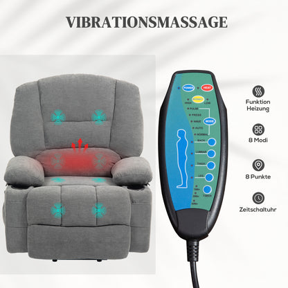 HOMCOM Elektrischer Relaxsessel mit Aufstehhilfe, Massagesessel mit Wärmefunktionen, 2 Fernbedienungen, weicher Schaumstoff