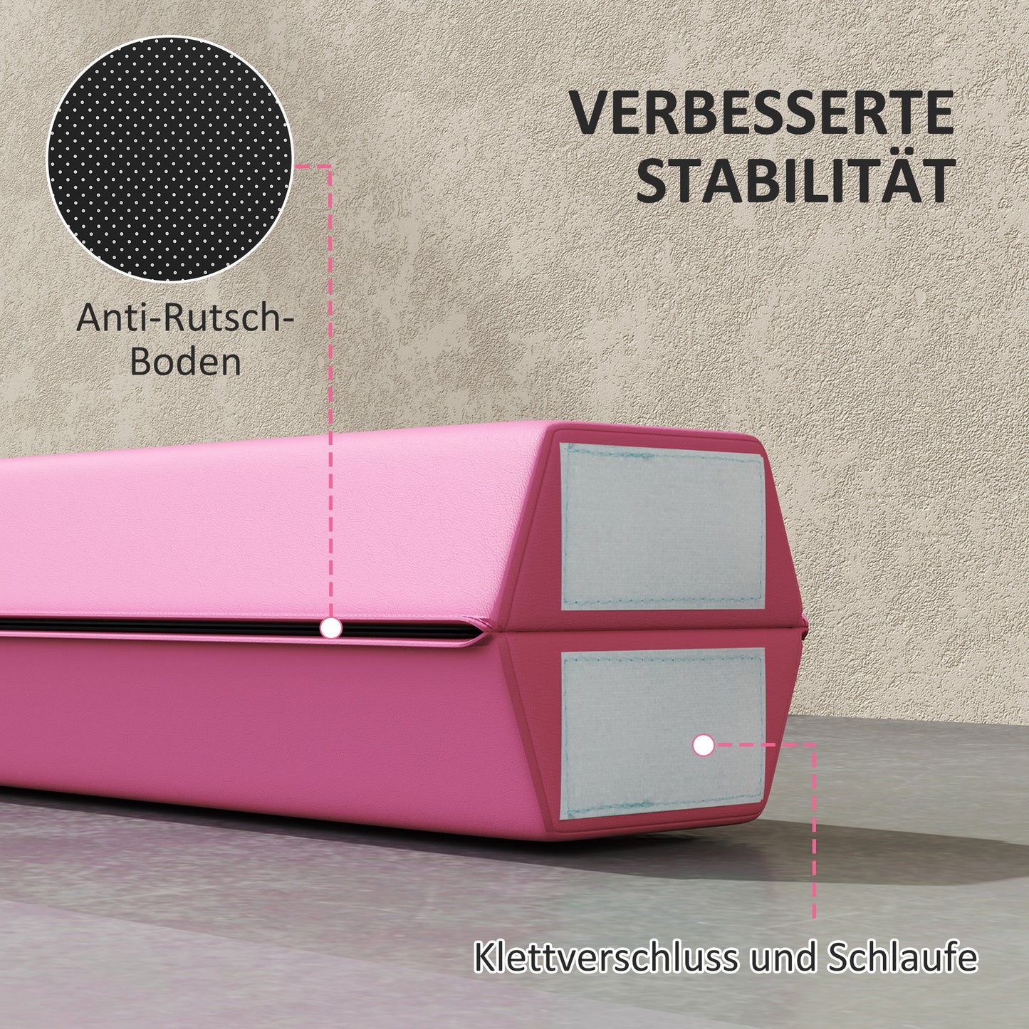 SPORTNOW Schwebebalken 2,4 m, faltbar, rutschfester Boden, für 3+ Jahre, bis 80 kg, Hellrot