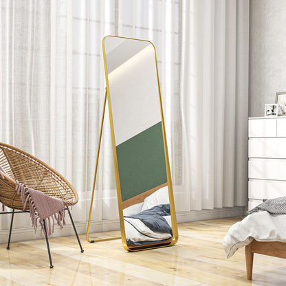 HOMCOM Ganzkörperspiegel, freistehend, neigbar, Metallrahmen, MDF, 160 x 50 cm, Goldfarben