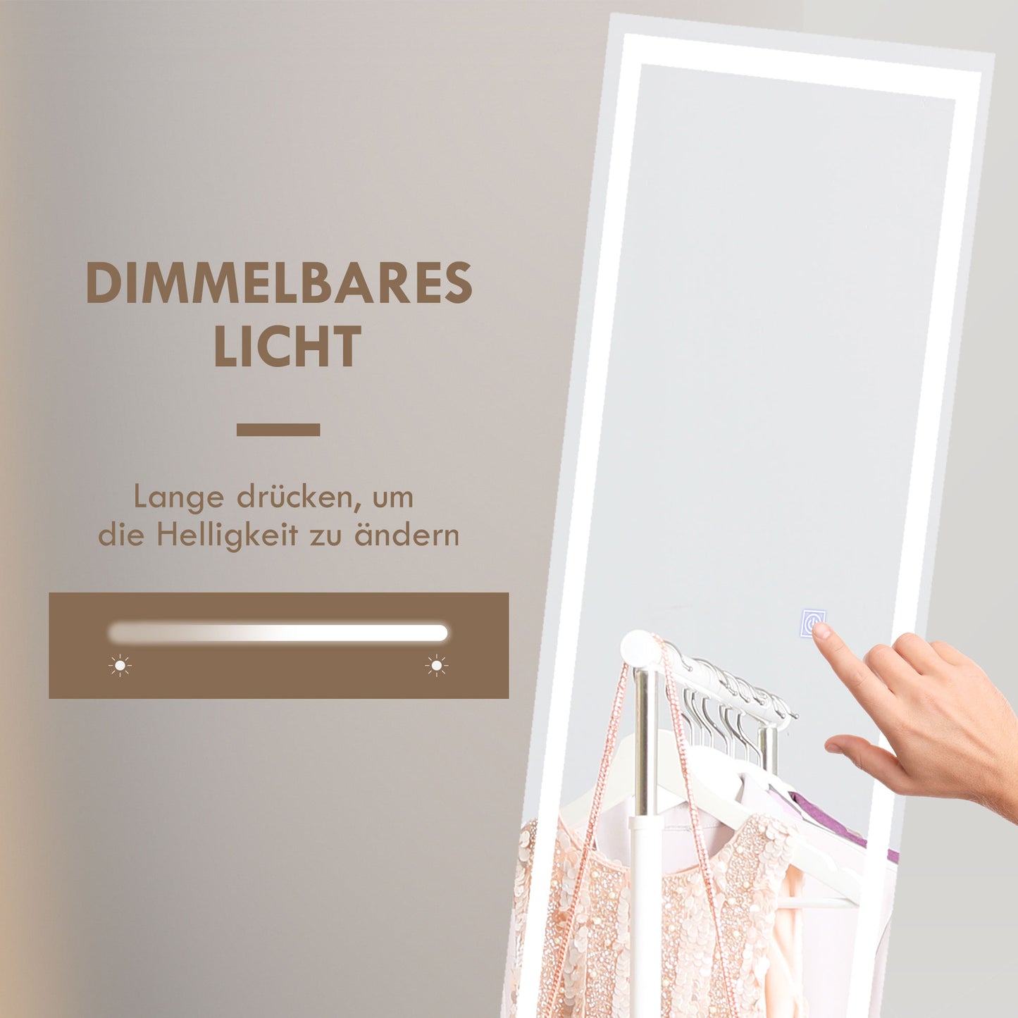 HOMCOM Standspiegel Wandspiegel Ganzköprerspiegel، مع مصابيح LED، 40 سم × 150 سم، فايس + سيلبر