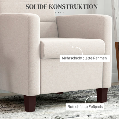 HOMCOM Polstersessel i Leinenoptik, Schaumstoff, Sitzkissen, Holzrahmen, Cremeweiß