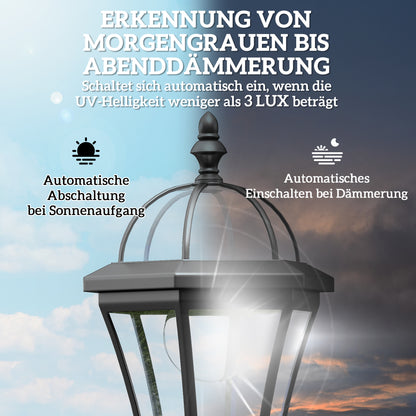 Outsunny Solar Gartenlaterne 2er Set, Wetterfeste Wegleuchte 129 cm hoch, mit LED, 6 Std. Beleuchtung, IP44, Solarlampe für Außen, Schwarz