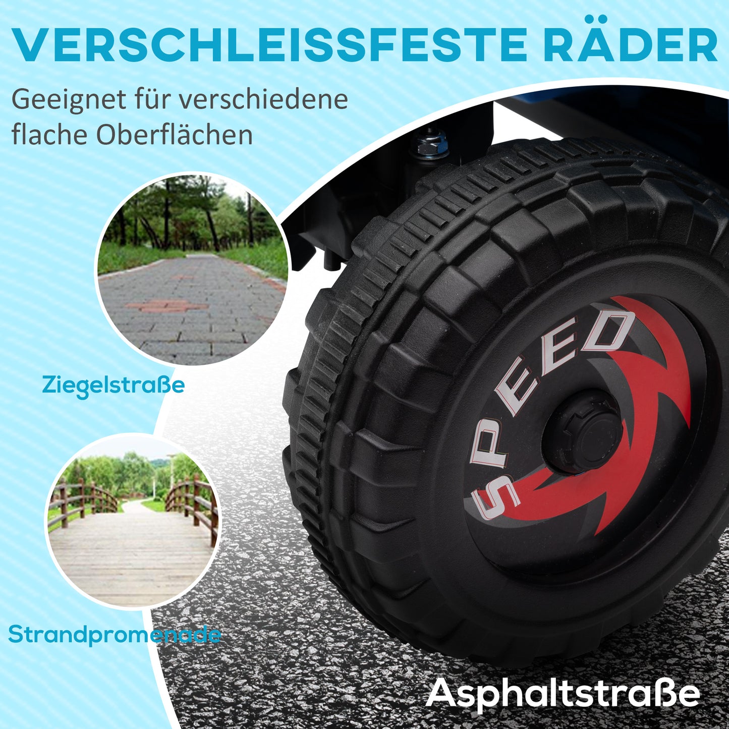 HOMCOM Elektro-Kinderquad, 2,5 km/h, Vorwärts- & Rückwärtsgang, für 18-36 Monate, Blau