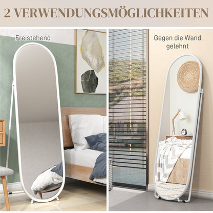 HOMCOM Ganzkörperspiegel, ovale Form, freistehend, Metallrahmen, 40x160cm, Farbe: Weiß