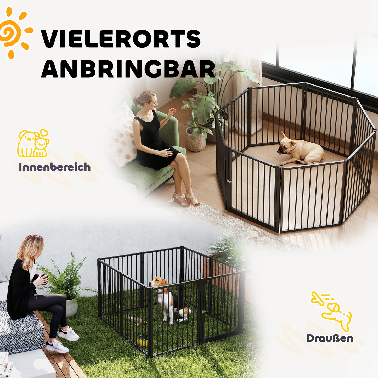 PawHut Welpenauslauf، Hundeauslauf، Welpengehege، 8 Paneele mit Tür، faltbarer and tragbarer Hundezaun، Stahl، Schwarz