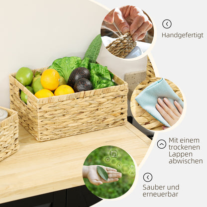 HOMCOM 3er-Set Aufbewahrungskörbe mit Griffen und Metallgestell, für Regale, Schlafzimmer Wohnzimmer, Badezimmer, Naturton