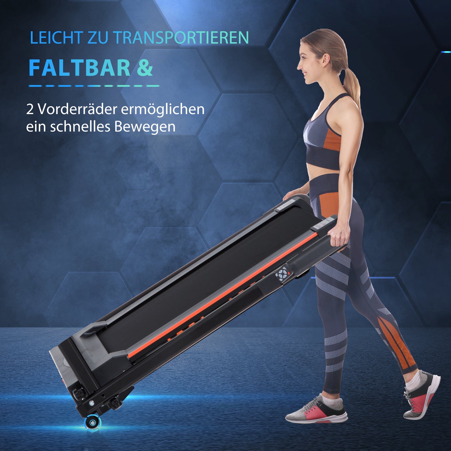 HOMCOM Elektrisches Laufband für Zuhause mit LCD Display, Faltbares Fitnessgerät, 1-6 Km/h, Stahl, Schwarz, 105 x 56 x 108,5 cm