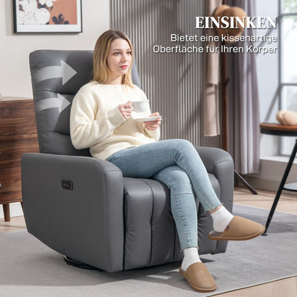 HOMCOM Relaxsessel, Polstersessel mit Liegefunktion, Fernbedienung, USB-Anschluss, Grau