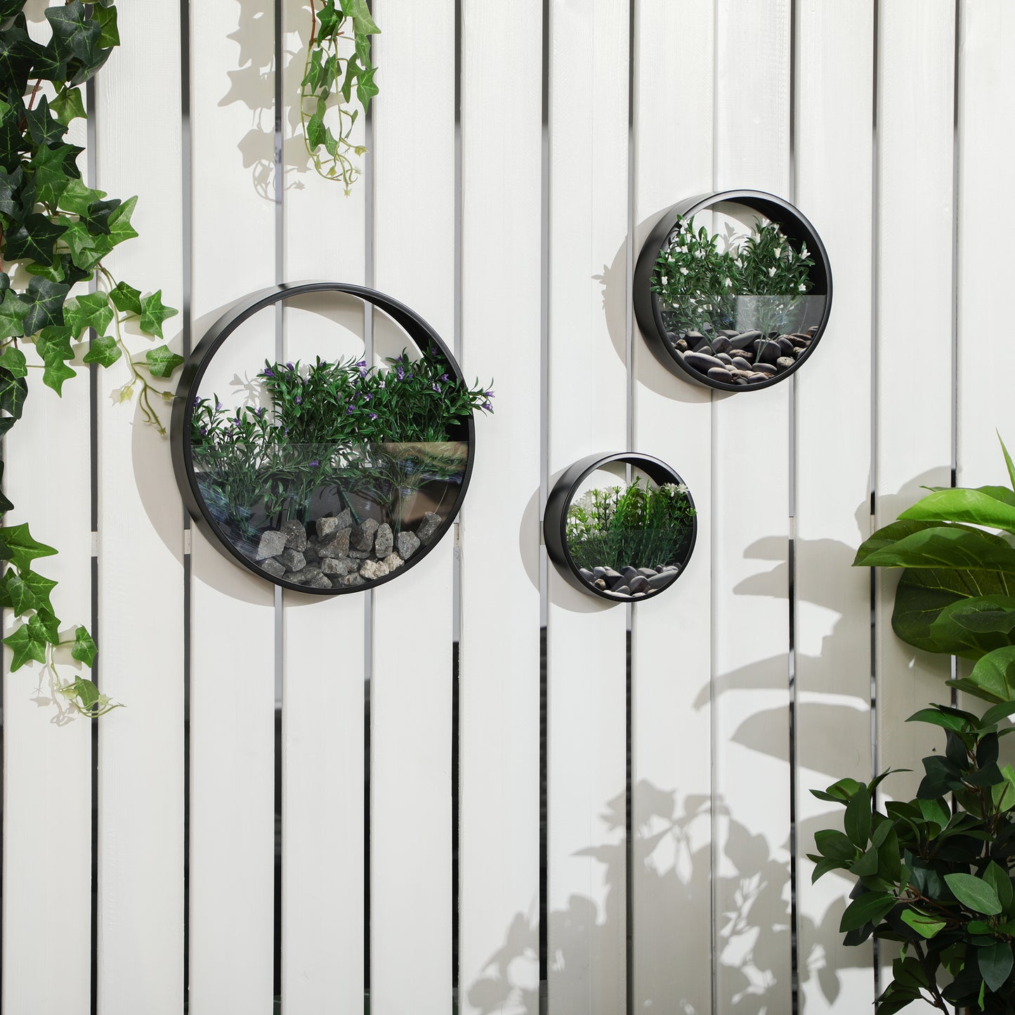Outsunny Pflanzgefäße für die Wand, 3er-Set, ineinander stapelbar, Stahl+Acryl, schwarz