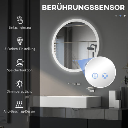 kleankin Badezimmerspiegel Badspiegel mit LED-Licht Berührungssensor Antibeschlagfunktion