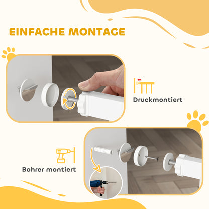 PawHut Hunde-Absperrgitter, doppelte Verriegelung, selbstschließende Tür, 104 cm hoch, Stahl, Weiß