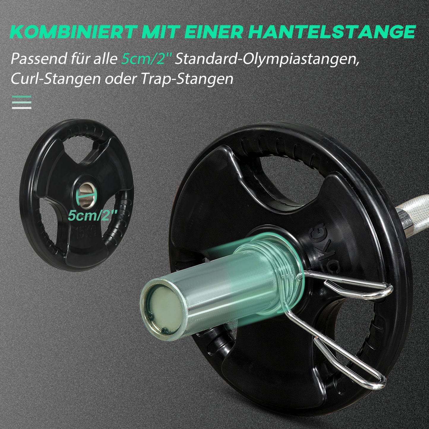SPORTNOW Hantelscheibe, 2er-Set, 15 kg pro Scheibe, drei Griffe, bodenschonender Gummimantel, Metall