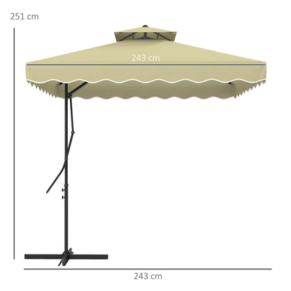 Outsunny Gartenschirm, Ampelschirm, dekorativer Rand, Lüftungsdach, Metallgestell, 2,4x2,4x2,6m, Beige