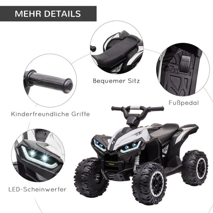 HOMCOM Kinder-Quad Elektrisches Kinderauto, 6 km/h, Sound- und Lichteffekte, : 83 cm x 53 cm x 55,5 cm, Schwarz + Weiß