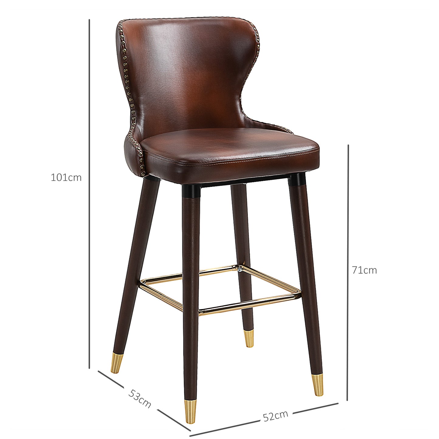 HOMCOM 2er-Set Barhocker mit Fußstütze, Barstuhl mit Rückenlehne, Bistrohocker, Esszimmerstuhl, Tresenhocker, Kunstleder, Braun, 52 x 53 x 101 cm