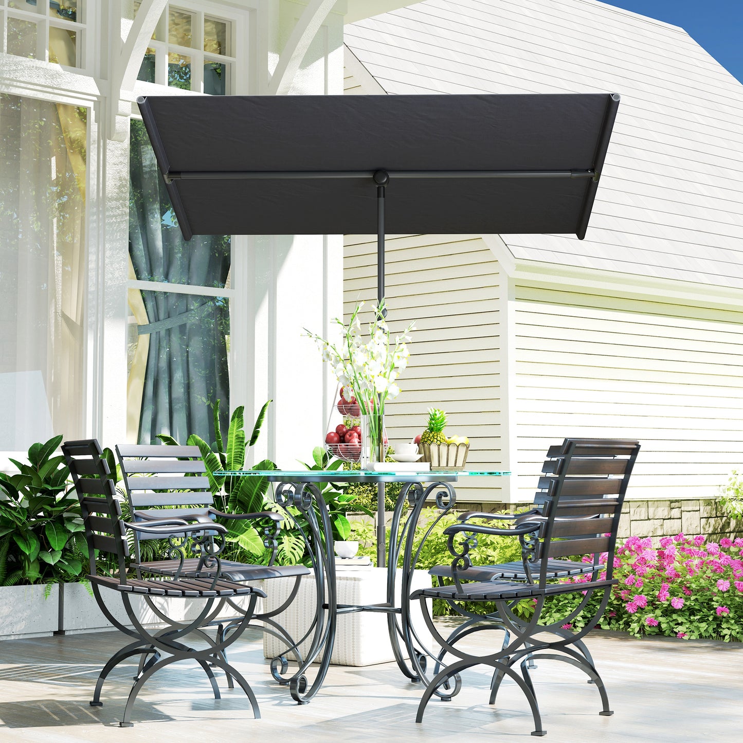 Outsunny Sonnenschirm 180 Grad drehbar Höhenverstellbar Gartenschirm mit Aluminium-Mast 150x205cm Dunkelgrau