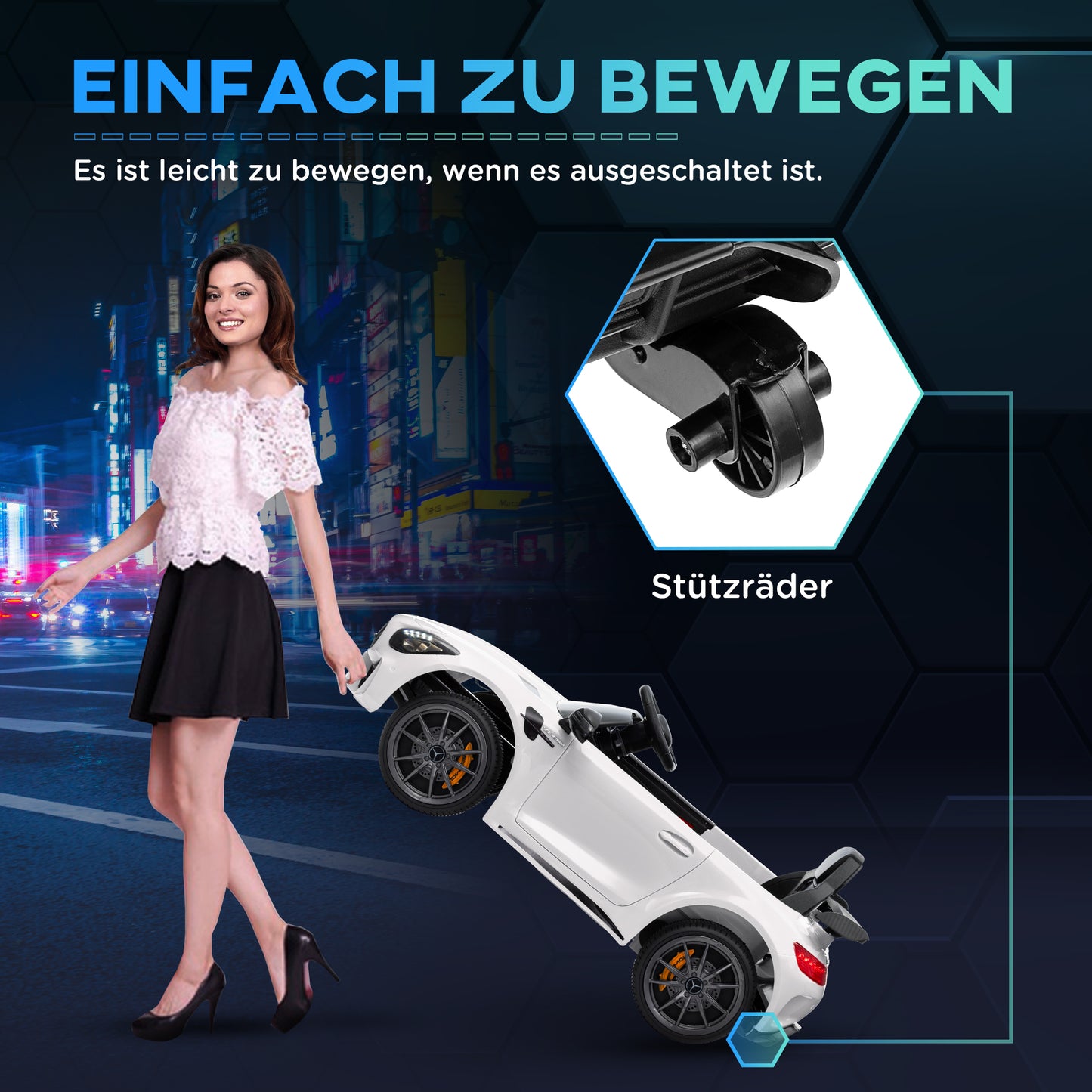 AIYAPLAY Elektro-Kinderauto, Mercedes, 3-5 km/h, Fernbedienung, Licht & Musik, Weiß