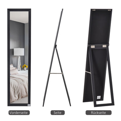 HOMCOM Ganzkörperspiegel, freistehend, Wandmontage, MDF-Rahmen, 37 x 37 x 154 cm, Schwarz