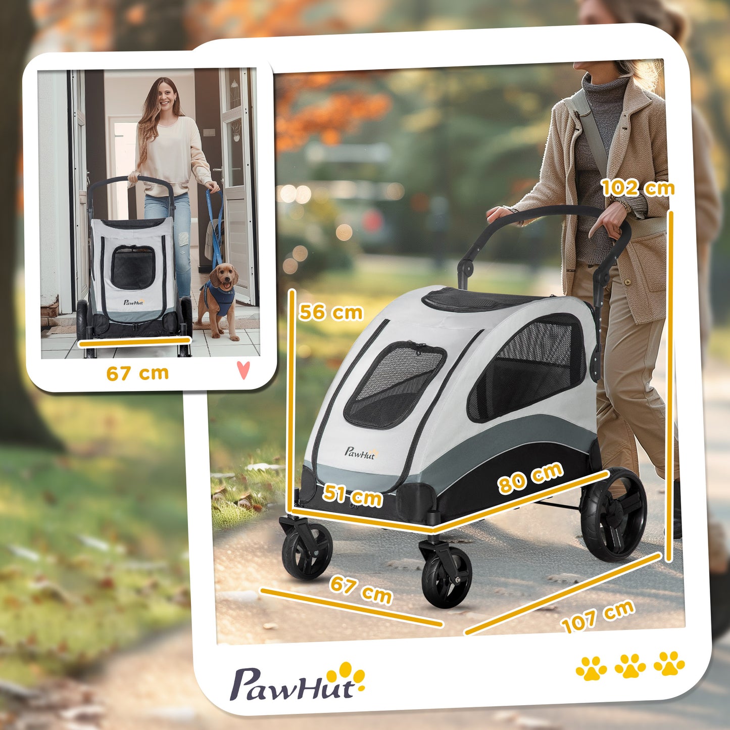 PawHut Hundewagen bis 30kg klappbar 2 Netzfenster 1 Seitentasche Oxfordstoff Stahl Schwarz