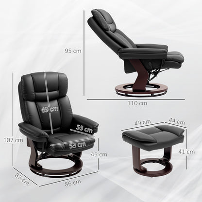 HOMCOM Relaxsessel mit Fußhocker, Verstellbarer Sessel, Kunstleder-Bezug, Polstersessel mit klappbarer Rückenlehne, Schwarz