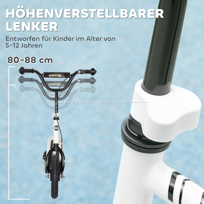 AIYAPLAY Kinderroller mit verstellbarem Lenker, große Räder, Parkständer, Handbremse, für Kinder im Alter von 5-12 Jahren, Weiß