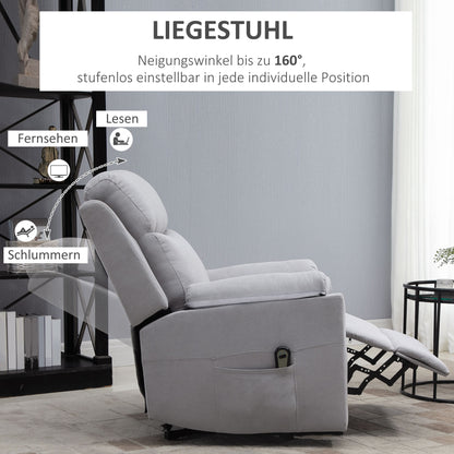HOMCOM elektrischer Aufstehsessel Sessel mit Aufstehhilfe für Senior Relaxsessel TV Sessel mit schlaffunktion und aufstehhilfe Fernsehsessel Liegefunktion Leinen-Touch Hellgrau 83 x 89 x 102 cm