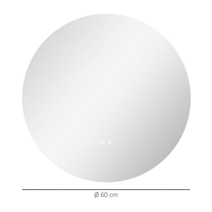 kleankin Badezimmerspiegel, LED, Farbwechsel, Antibeschlag, Touch-Schalter, IP44, Ø 60 cm, Weiß