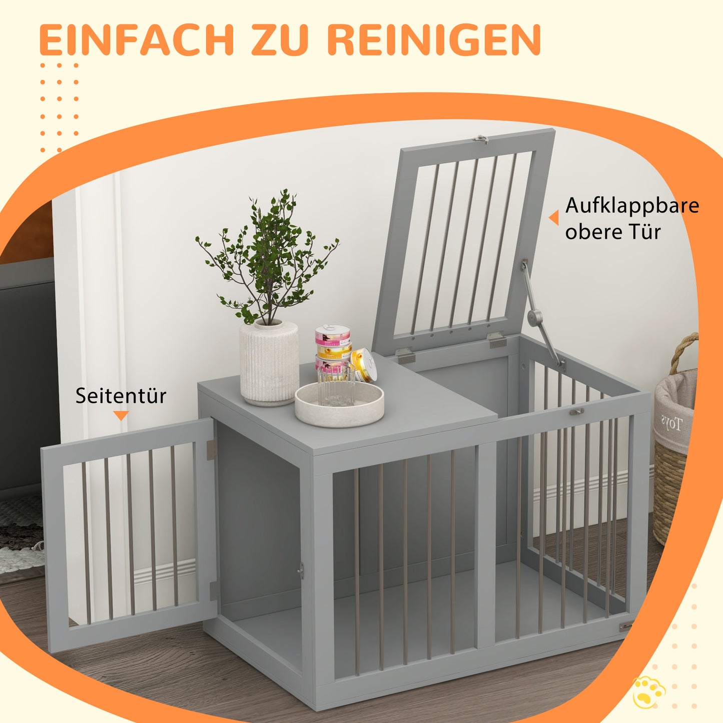 PawHut Hundekäfig Hundebox Hundetransportbox, 2 Türen, verriegelbar, Stahlgitter, 80 cm x 50 cm x 56,5 cm, Grau