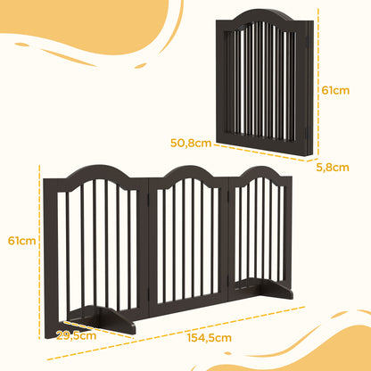 PawHut Hunde-Absperrgitter, 3 Paneele, klappbar, Massivholz und MDF, 154,5 x 29,5 x 61 cm, Kaffee