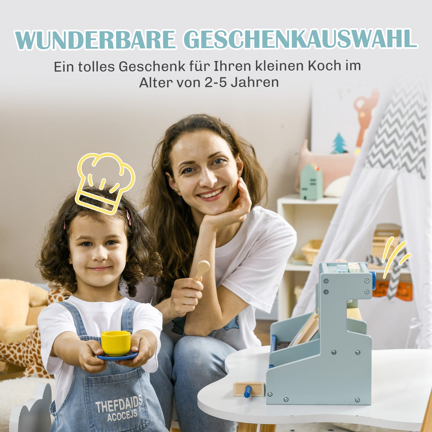 AIYAPLAY Spiel-Eisladen für Kinder, Eiscreme-Stand, viel Zubehör, fördert Fantasie und Motorik, Hellblau