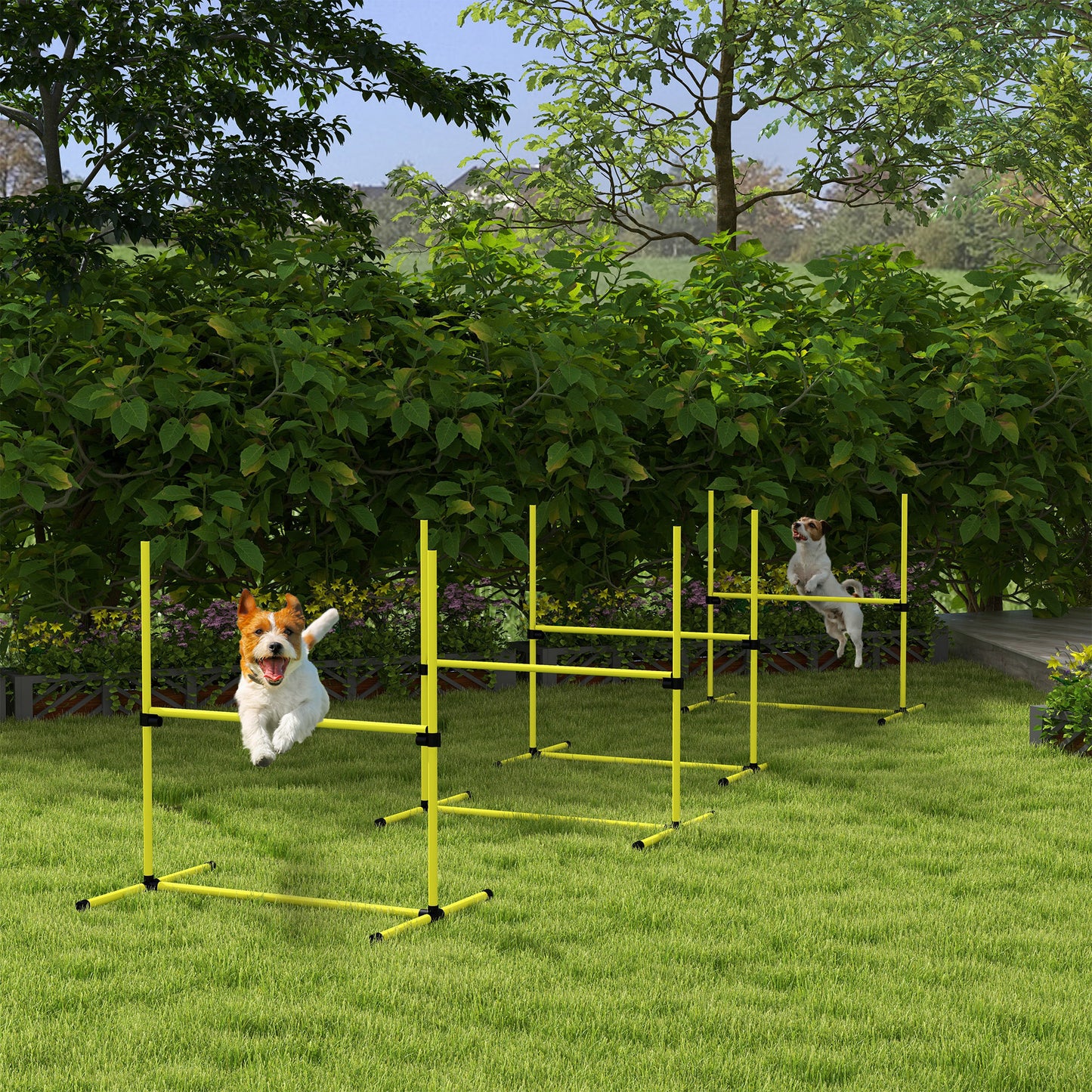 PawHut Hunde Agility-Set, Hürden/Slamonstangen/Bodenstangen, Tragetasche, robust, Gelb