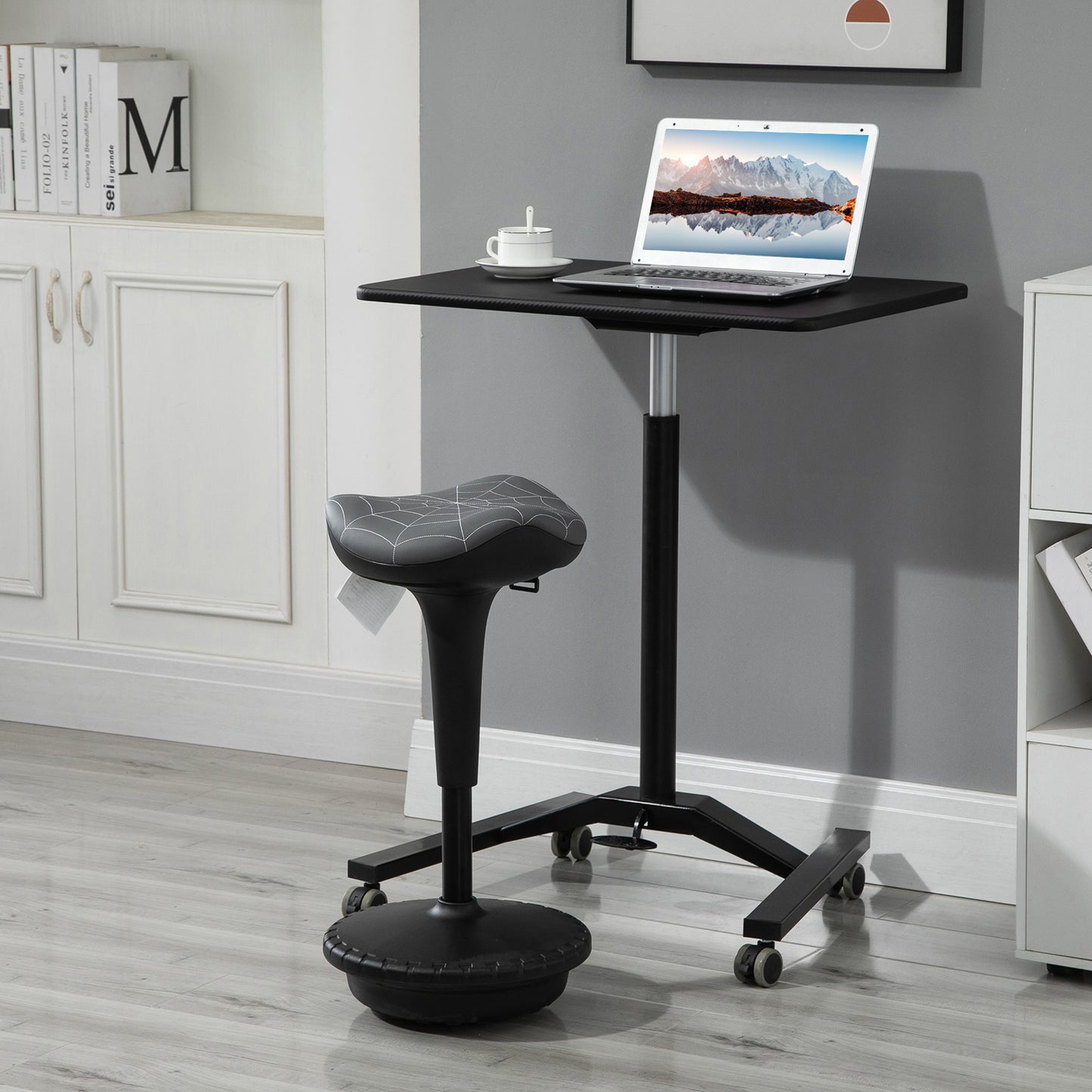 Vinsetto Bürohocker mit Schwenkfunktion, ergonomischer Hocker, höhenverstellbar 65,5-83,5 cm 120° neigbar Grau
