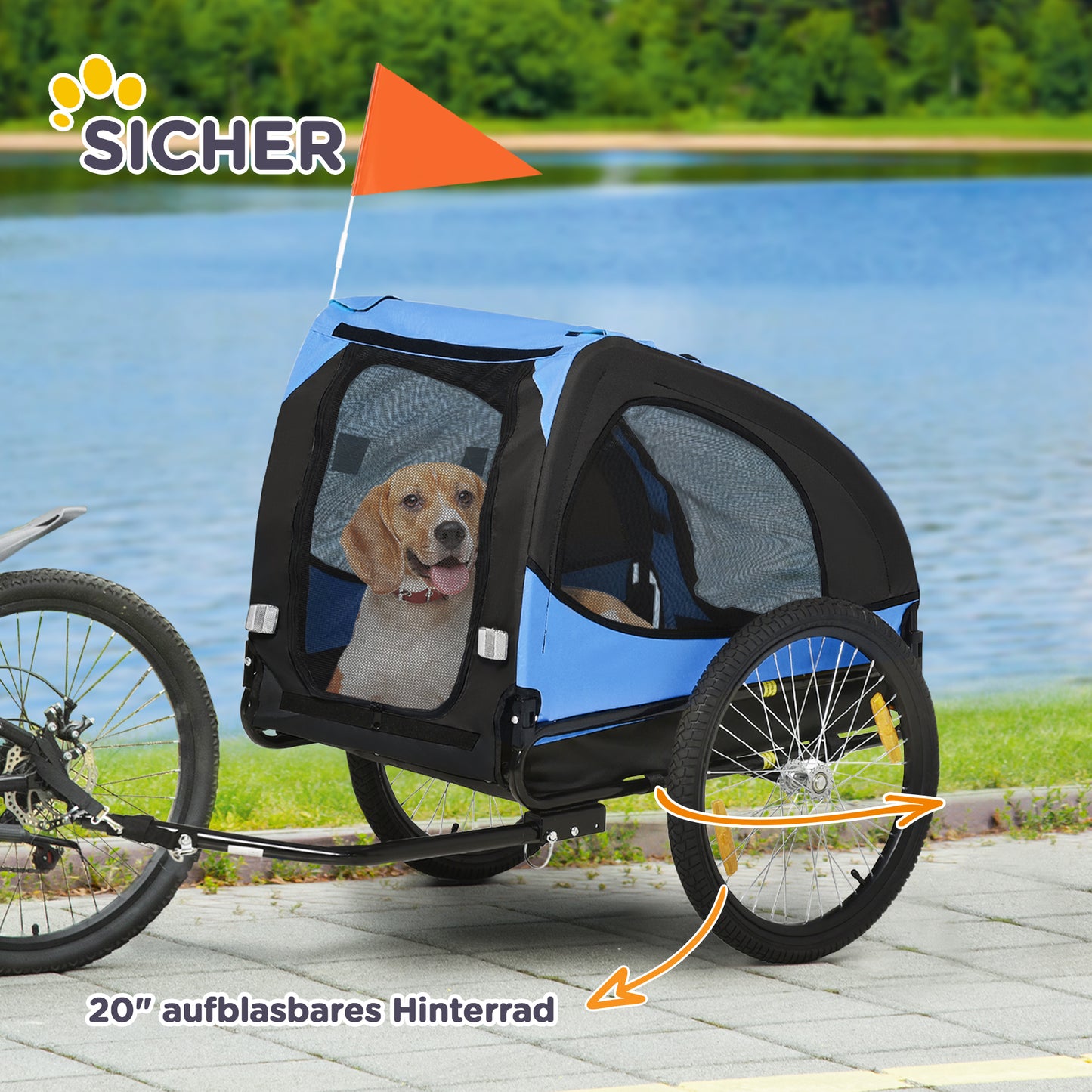 PawHut Hundeanhänger, klappbarer Hunde-Fahrradanhänger, wasserbeständig, Oxfordstoff, Stahl, 140 x 71 x 83 cm, Blau