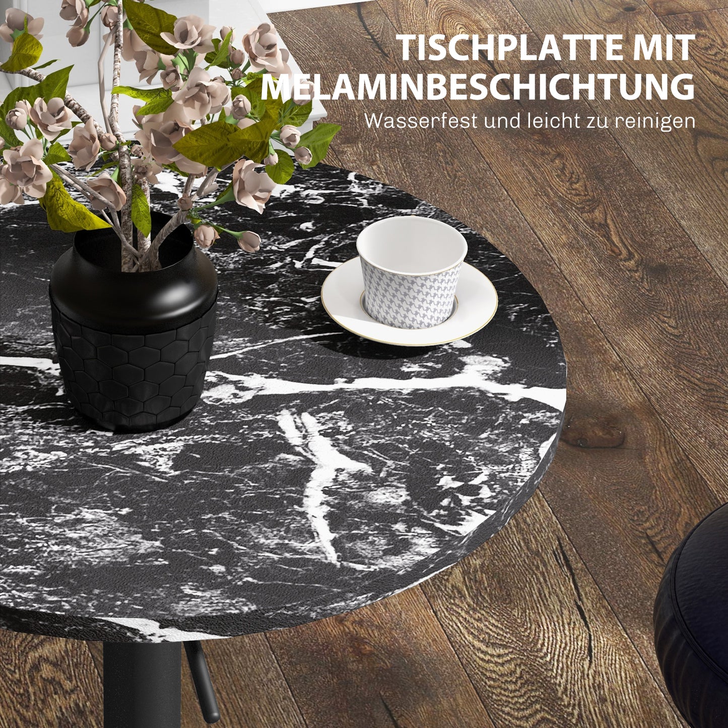HOMCOM Bartisch für 2 Personen، höhenverstellbar، Marmoroptik، 60 x 60 x 68-93,5 سم، أسود