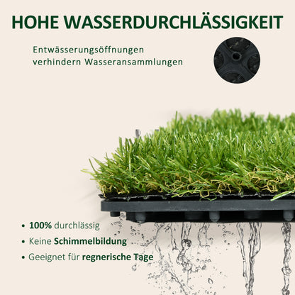 Outsunny Kunstrasen, naturgetreu, Drainagefunktion, 6,5 K Fasern/m², 25mm Höhe, 10-er Set je 30x30cm, Grün