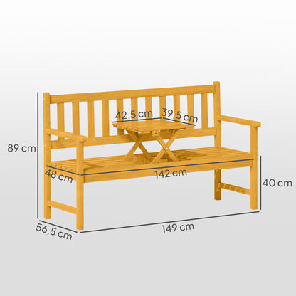 Outsunny 2-Sitzer Gartenbank Holz، wetterfest Sitzbank mit Rücken- &amp; Armlehnen 320 كجم belast 149x56,5x89 سم، خشب الساج