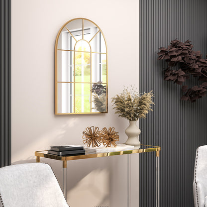 HOMCOM Wandspiegel, Fenster-Design, Flurspiegel, Metallrahmen, 91 x 60 cm, Gold