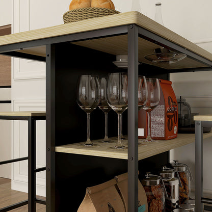 HOMCOM Bar-Set, 2 Barstühle & 1 Bartisch, fleckenresistent, stabil, Stahlrahmen, Schwarz/Eiche