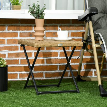 Outsunny Polyrattan Balkontisch, klappbar, Stahlrahmen, pflegeleicht, 40x40x40 cm, Natur