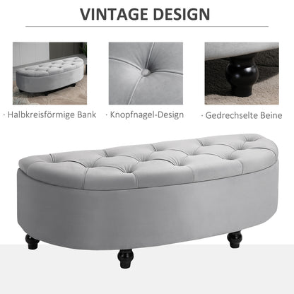 HOMCOM Sitzbank mit Stauraum Polsterbank mit Samtoptik, geöffnetem Deckel Sitztruhe mit Holzbeine, Truhenbank für Wohnzimmer Flur Schlafzimmer 120 x 46 x 42 cm, Grau