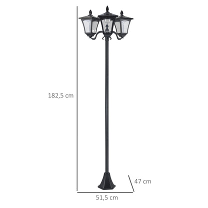 Outsunny Solar Gartenlaterne mit 3 flammig Laterne Mast aus Edelstahl Solarlaterne mit LED 120 Lumen 51,5x47x182,5cm Wegeleuchte IP44 für Garten Balkon Schwarz