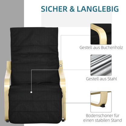 HOMCOM Relaxsessel, Ruheliege, verstellbares Fußteil, Auflage, Holz+Schwarz, 66,5 x 94 x 100cm