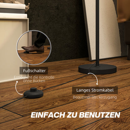 HOMCOM Stehlampe, Schirm in Leinenoptik, Metallstange, Fußschalter, Weiß