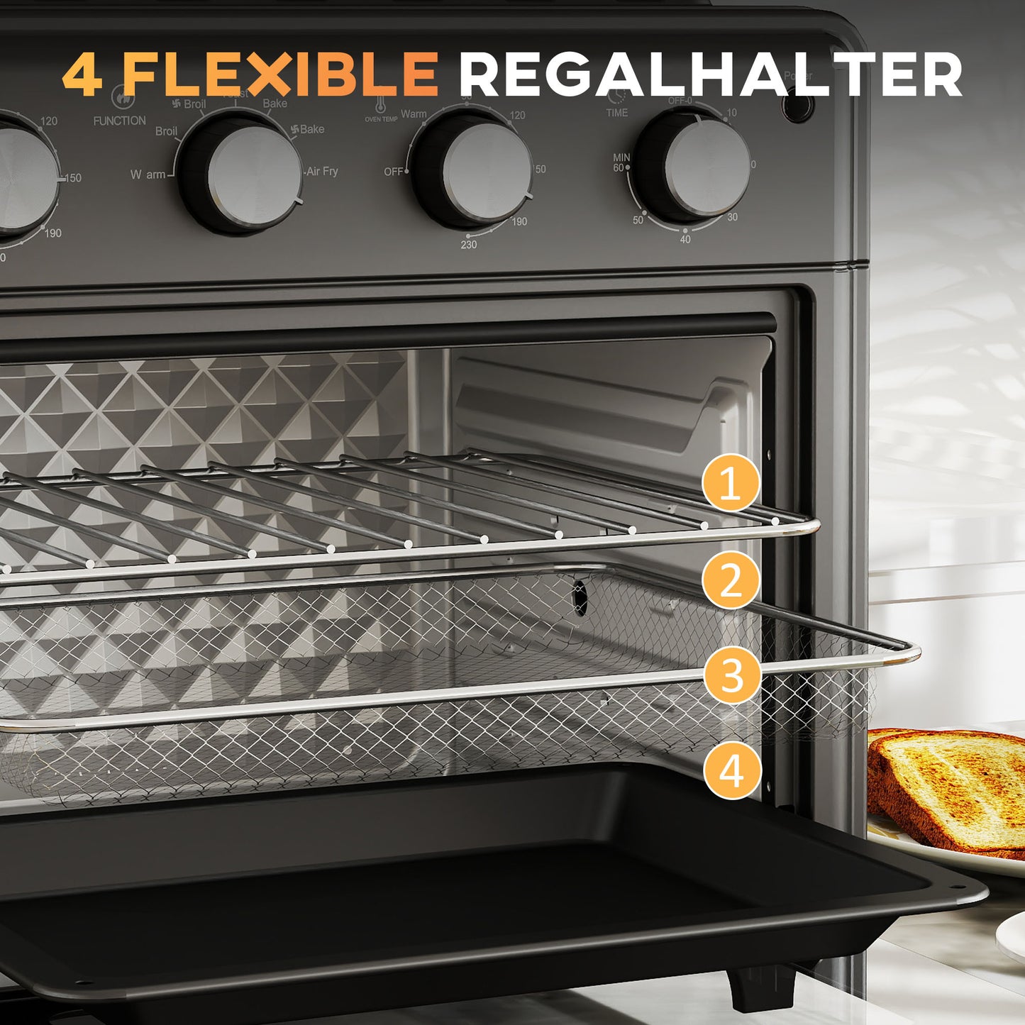 HOMCOM Minibackofen, Heißluftfritteuse, 90-230° C, 7 Programme, Zubehör, Schwarz