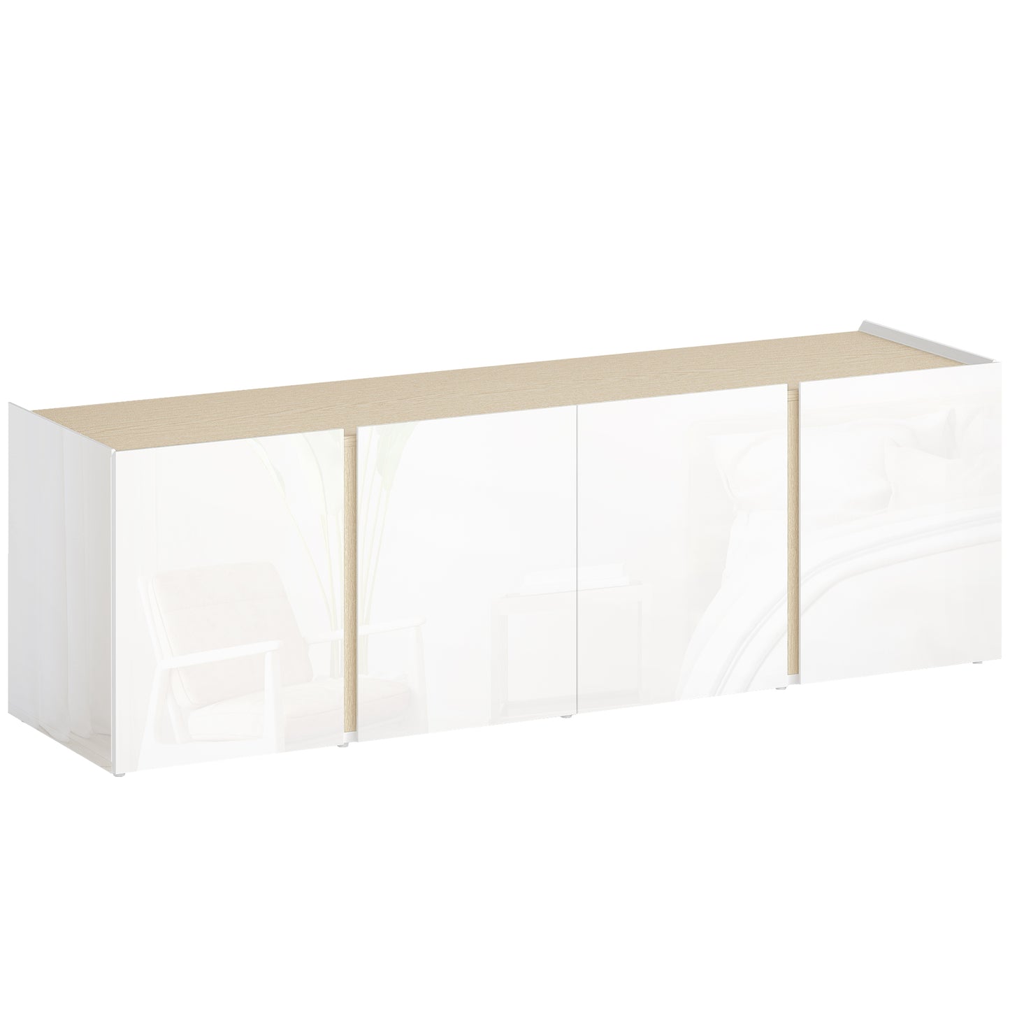 HOMCOM TV-Kommode für 65-Zoll-Fernseher, Fernseh-Schrank mit Soft-Close-Türen, anpassbare Regale, Kabellöcher, für Wohnzimmer, Weiß
