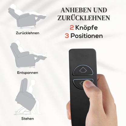 HOMCOM Aufstehhilfe Seniorensessel, Liegefunktion, inkl. Fernbedienung, 144 cm x 91 cm x 88 cm, Hellgrau