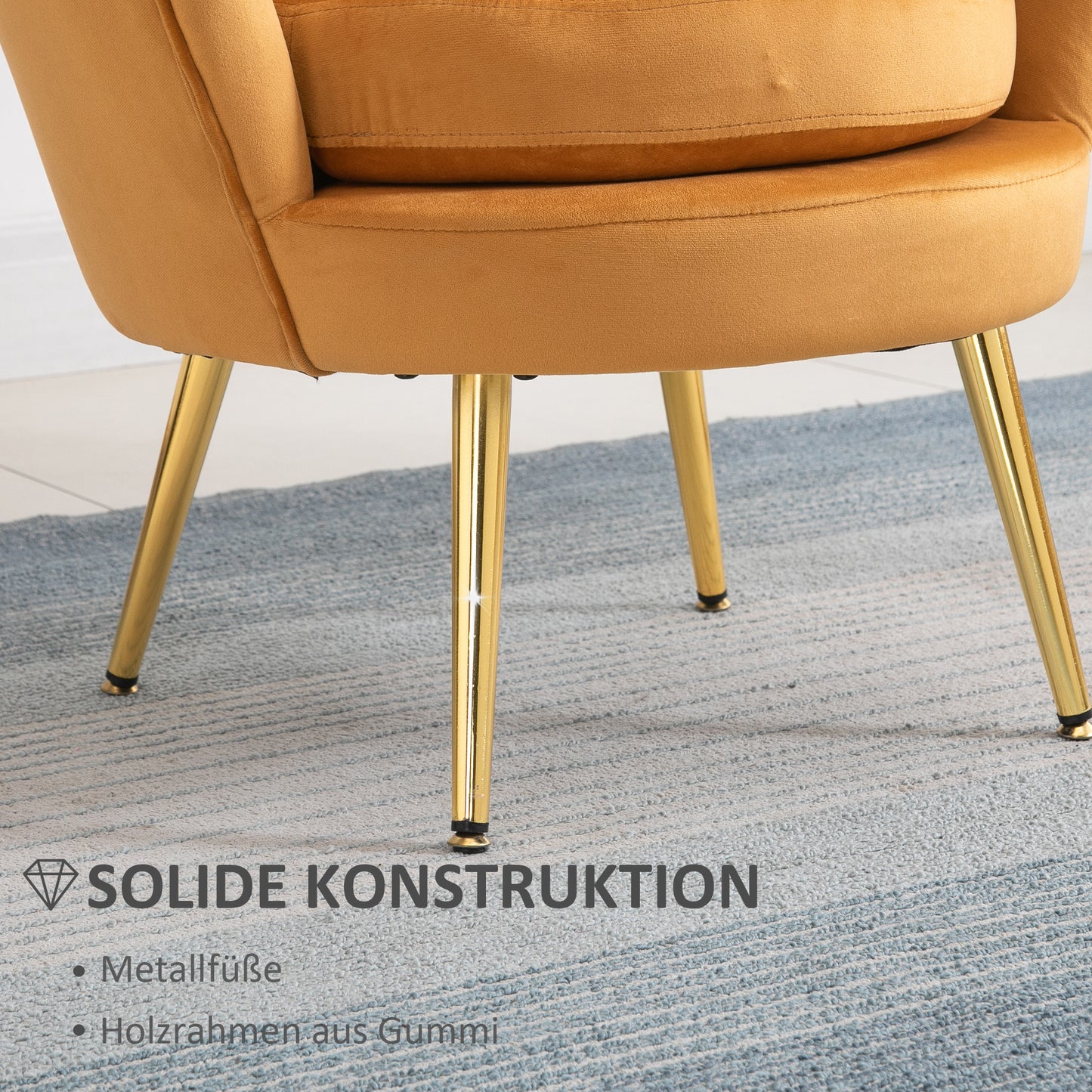 HOMCOM Lounge-Sessel, Vintage-Sessel i Samtoptik, Metallgestell, 76 x 67 x 74 cm, Gelb