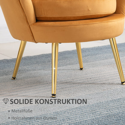 HOMCOM Lounge-Sessel, Vintage-Sessel i Samtoptik, Metallgestell, 76 x 67 x 74 cm, Gelb