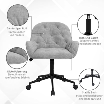 Vinsetto Bürostuhl Schreibtischstuhl Computerstuhl, höhenverstellbar, Samt-Optik, Grau